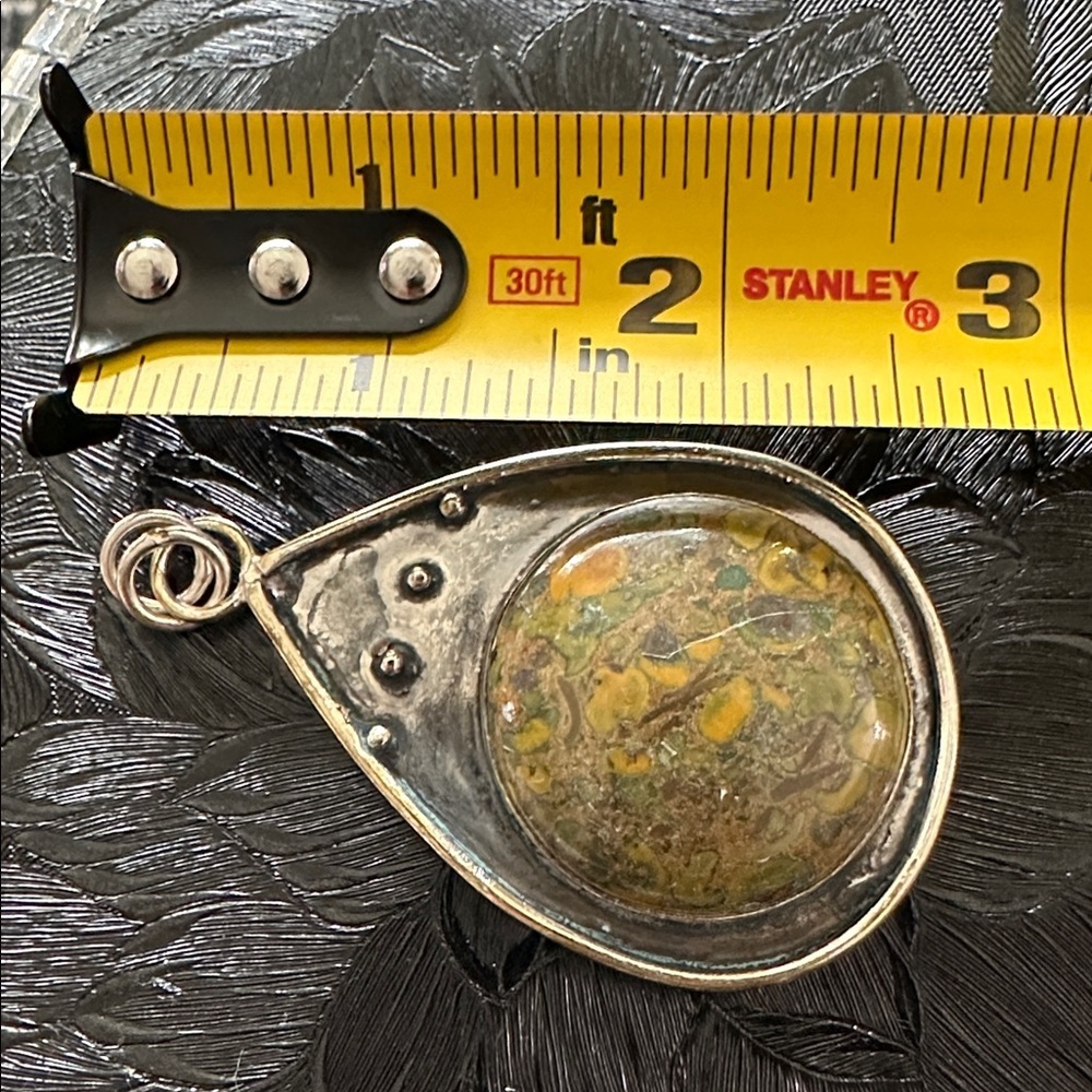 Artisan FRUIT JASPER Teardrop Pendant with Green and Yellow Hand Crafted #9140 - Picture 12 of 15